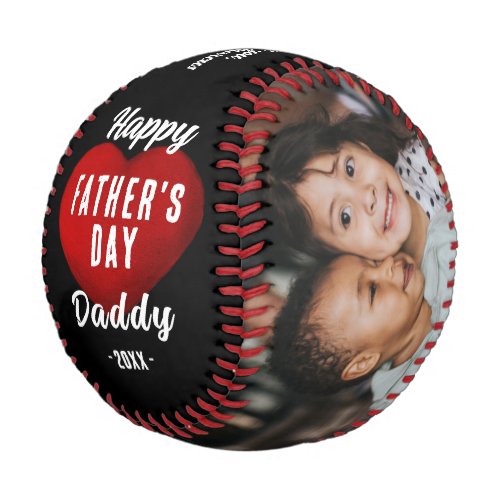 Red Heart Happy Fathers Day Daddy 2 Photo Collage Baseball