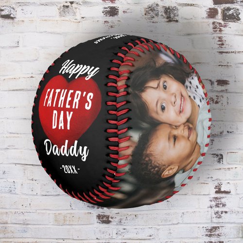 Red Heart Happy Fathers Day Daddy 2 Photo Collage Baseball