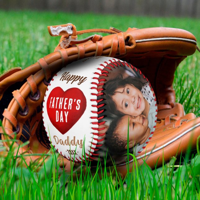 Red Heart Happy Father's Day Daddy 2 Photo Collage Softball (Creator Uploaded)