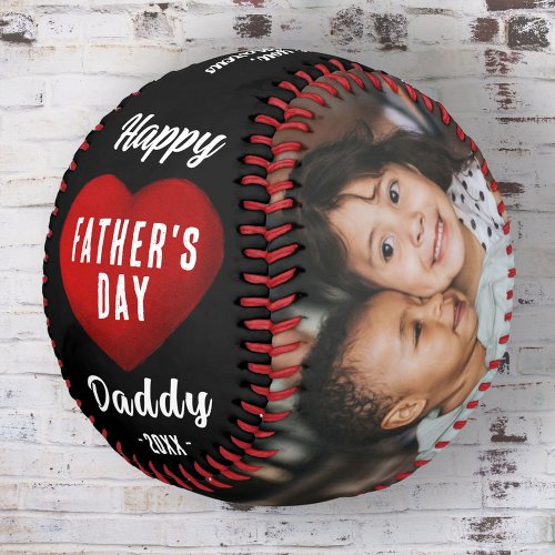 Red Heart Happy Fathers Day Daddy 2 Photo Collage Softball