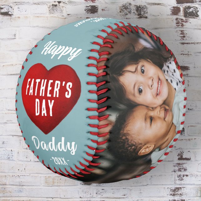 Red Heart Happy Father's Day Daddy 2 Photo Collage Softball (Creator Uploaded)