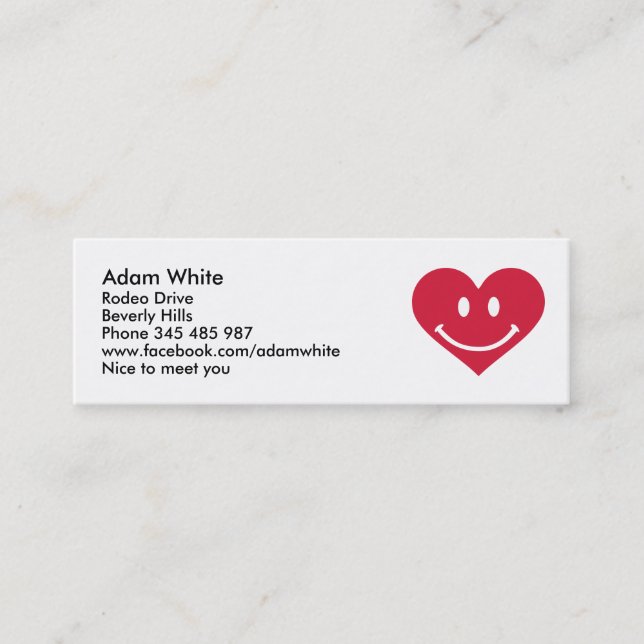 Red heart happy mini business card (Front)