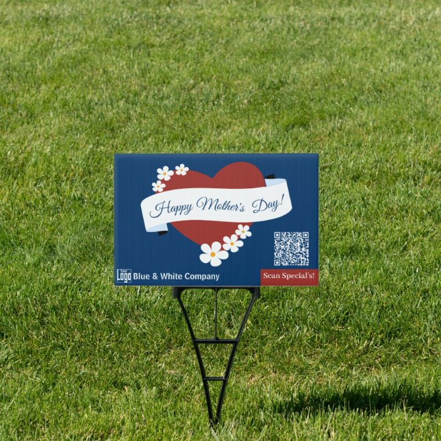 Red Heart Happy Mother's Day Banner QR Code Sign (Insitu)