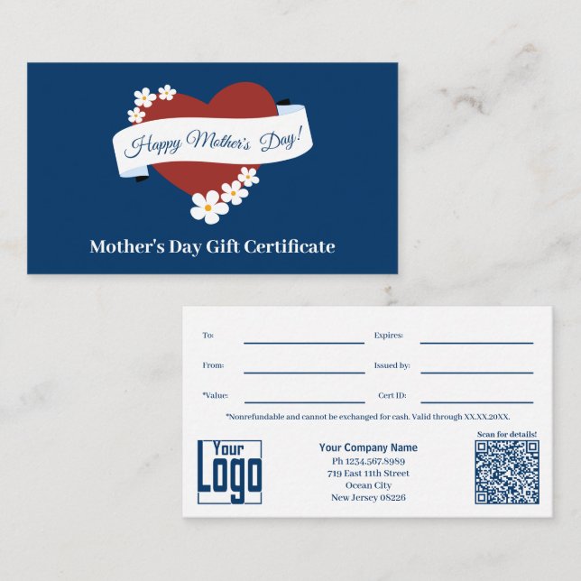 Red Heart Happy Mother's Day Gift Certificate (Front/Back)