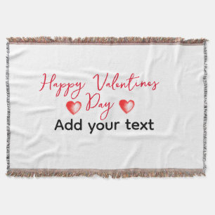Red heart happy valentines day add name text custo throw blanket