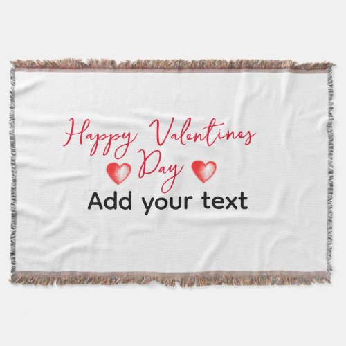 Red heart happy valentines day add name text custo throw blanket