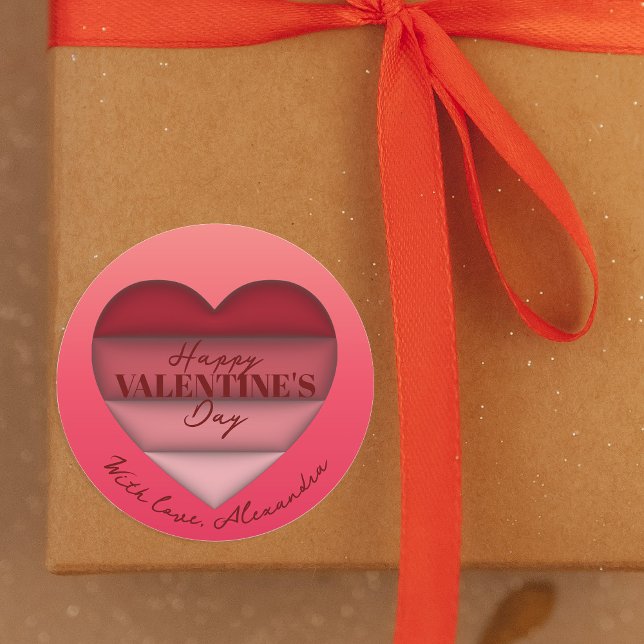 Red Heart Happy Valentine's Day Classic Round Sticker (Creator Uploaded)