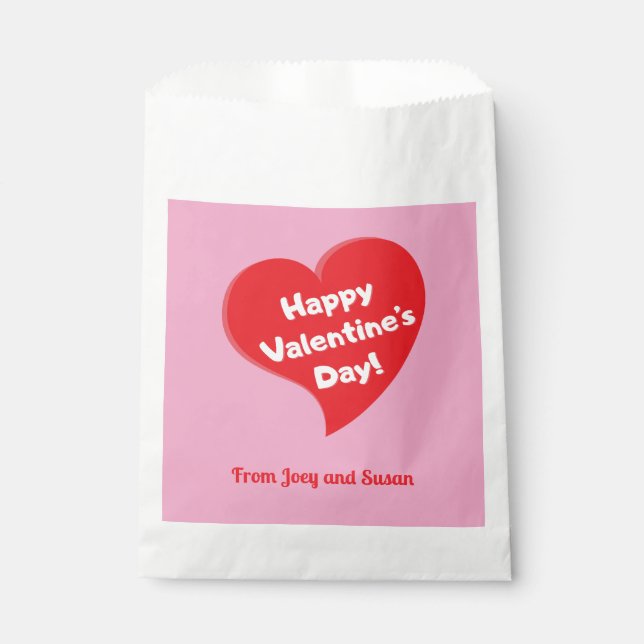 Red Heart Happy Valentine's Day Paper Favor Bags (Front)