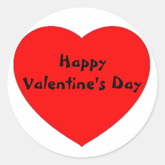 Red Heart "Happy Valentine's Day" sticker/label Classic Round Sticker