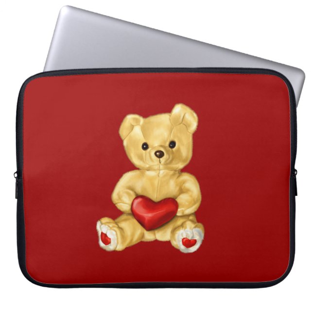 Red Heart Hypnotizing Cute Teddy Bear Laptop Sleeve (Front)