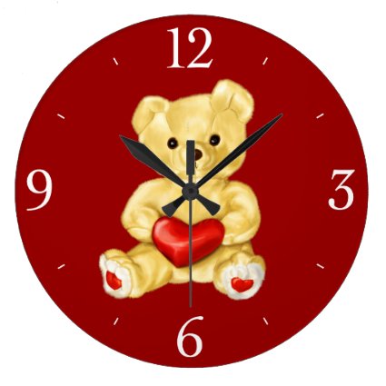 Red Heart Hypnotizing Cute Teddy Bear Large Clock