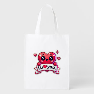 red heart I love U Grocery Bag