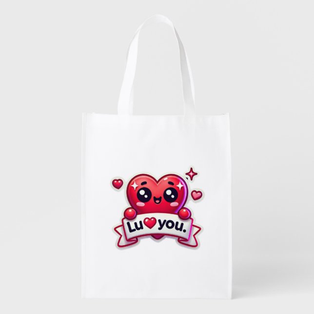 red heart I love U Grocery Bag (Front)
