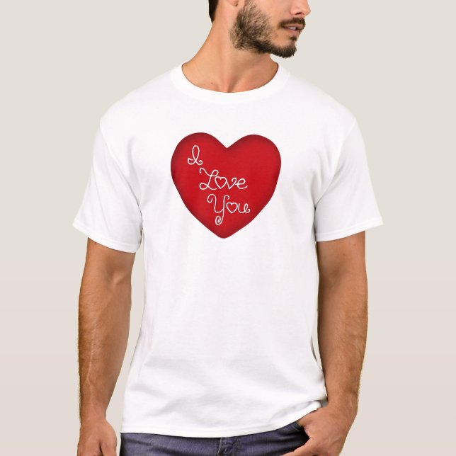 Red Heart I Love You White T-Shirt S M L XL 1X 2X  (Front)