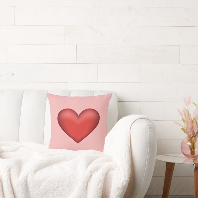 Red Heart Illustration On Blush Pink Background Throw Pillow (Couch)