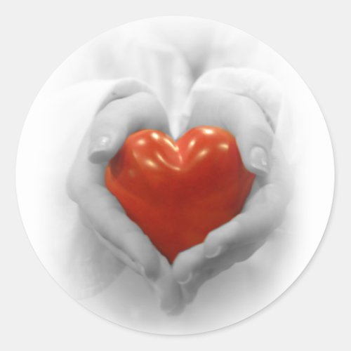 Red Heart in Hands I Love You Shape Classic Round Sticker