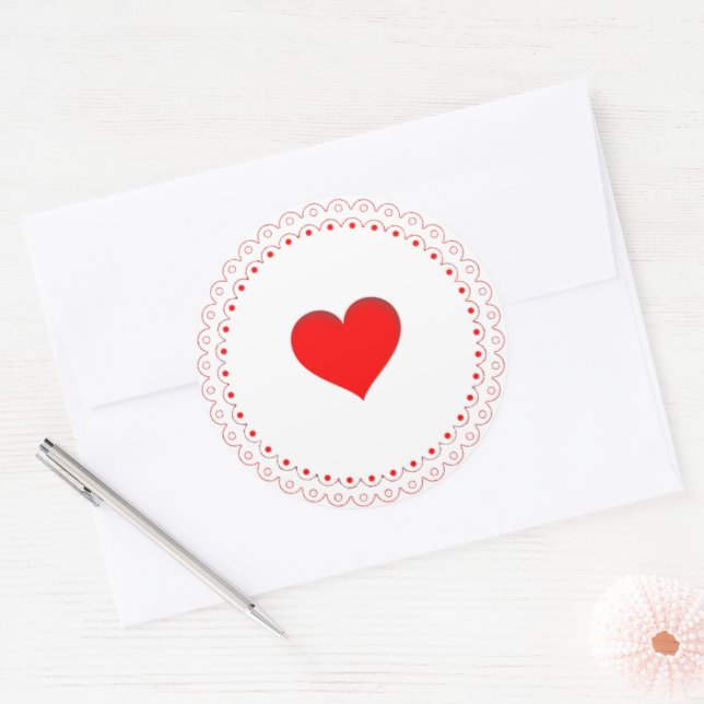 Red heart in the Middle Lacy Circle Classic Round Sticker (Envelope)