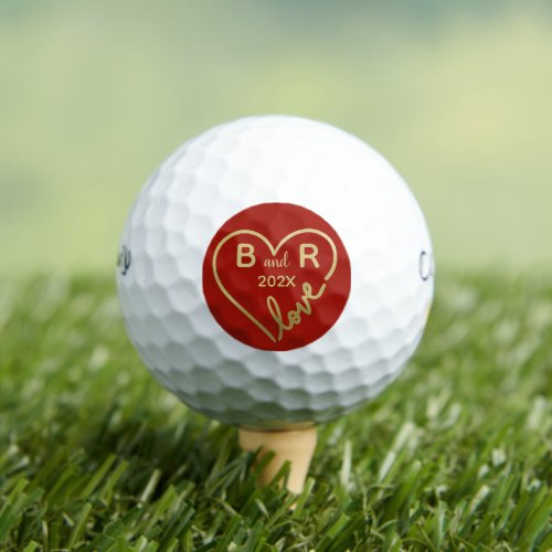 Red Heart Initials Love Valentine Golf Balls