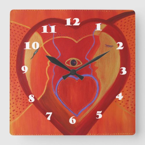 Red Heart Insider Square Wall Clock
