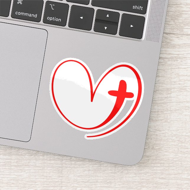 Red Heart Intertwined With A Cross Sticker (Detail)