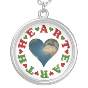 Red Heart is anagram for Green Earth Silver Plated Necklace