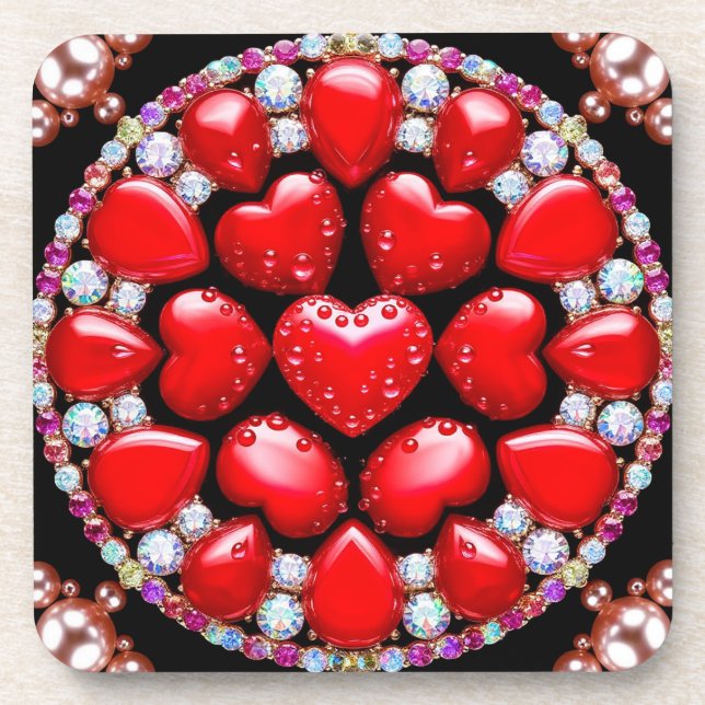 Red Heart Jewelry Circle Beverage Coaster (Front)