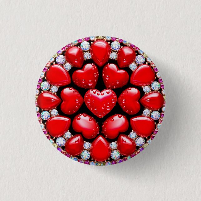 Red Heart Jewelry Circle Button (Front)