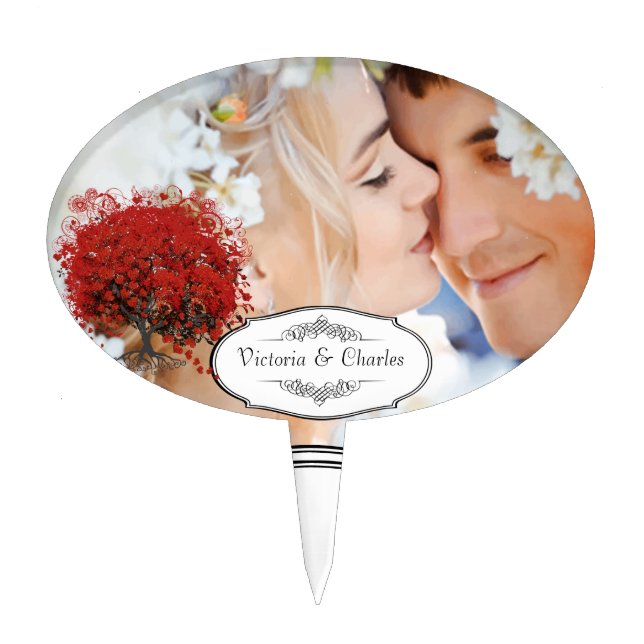 Red Heart Leaf Tree Cake Topper (Front)