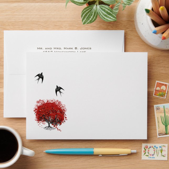 Red Heart Leaf Tree Envelope (Desk)