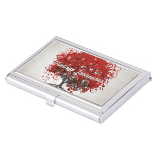 Red Heart Leaf Tree Personalize Business Card Case