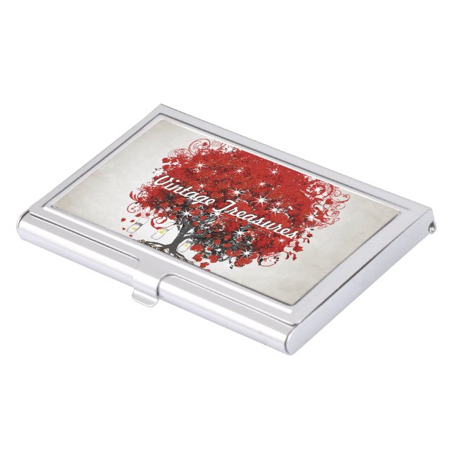 Red Heart Leaf Tree Personalize Business Card Case (Front)