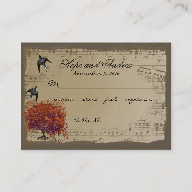  Red Heart Leaf Tree Place Card Menu Selection (Front)