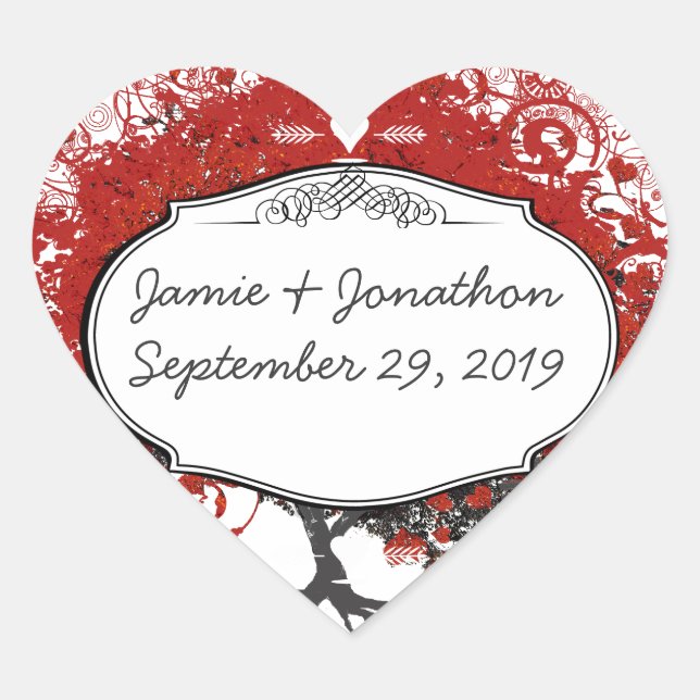 Red Heart Leaf Tree Sticker (Front)