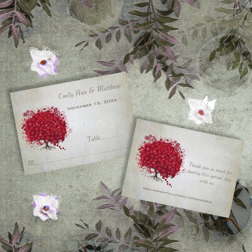 Red Heart Leaf Tree Table Place Cards