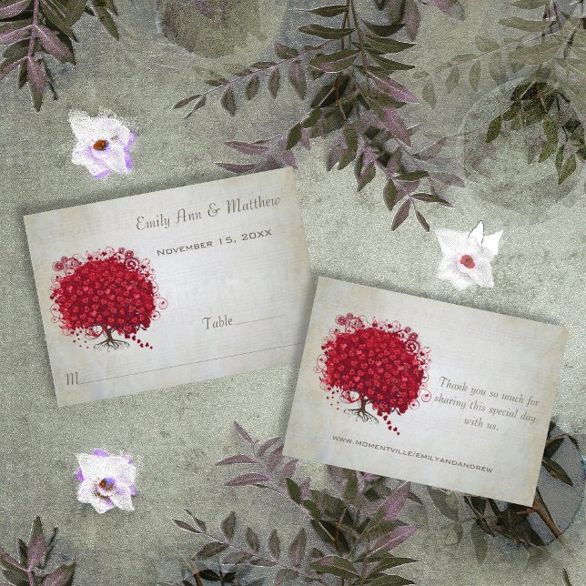 Red Heart Leaf Tree Table Place Cards (Creator Uploaded)