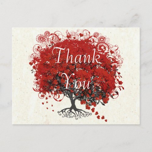 Red Heart Leaf Tree Thank You Postcard