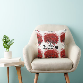 Red Heart Leaf Tree Throw Pillow