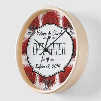 Red Heart Leaf Tree Wall Clock