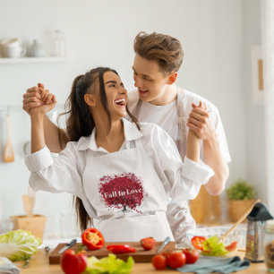 Red Heart Leaf Tree Wedding Adult Apron