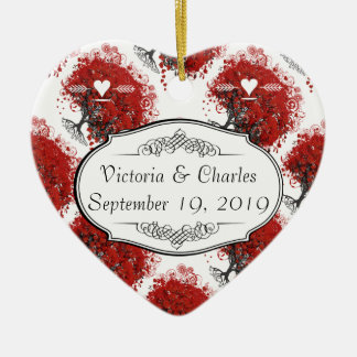 Red Heart Leaf Tree Wedding Ceramic Ornament