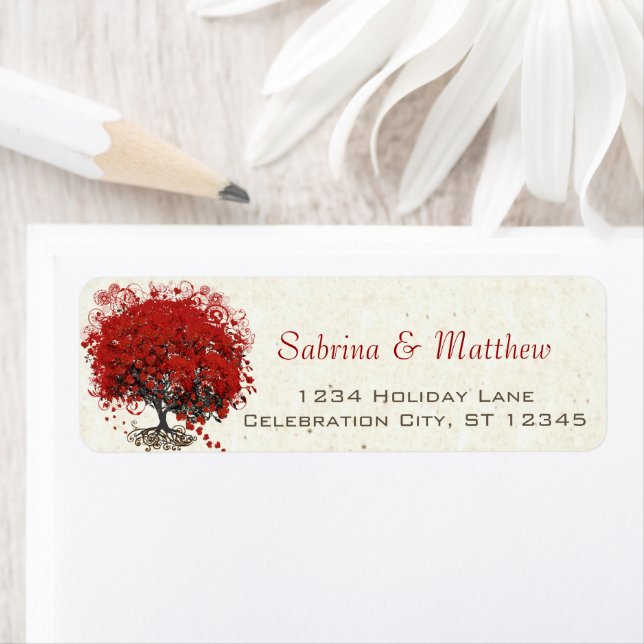 Red Heart Leaf Tree Wedding Label (Insitu)