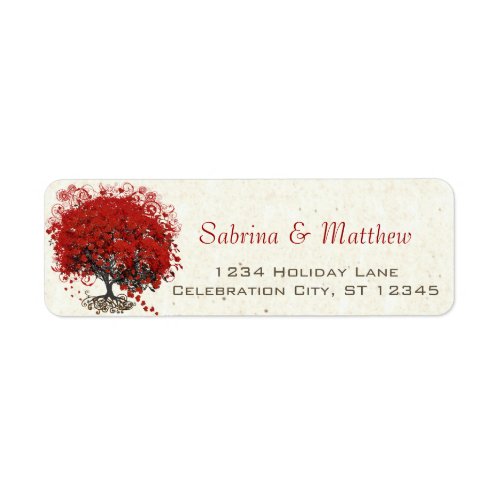 Red Heart Leaf Tree Wedding Label