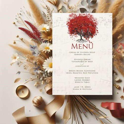 Red Heart Leaf Tree Wedding Menu