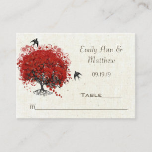 Red Heart Leaf Tree Wedding Place Card
