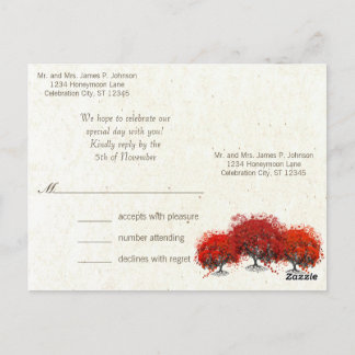 Red Heart Leaf Tree Wedding Postcard