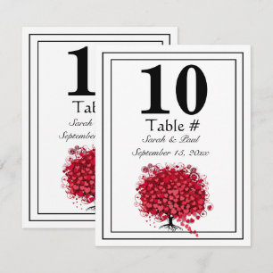 Red Heart Leaf Tree Wedding Table Number