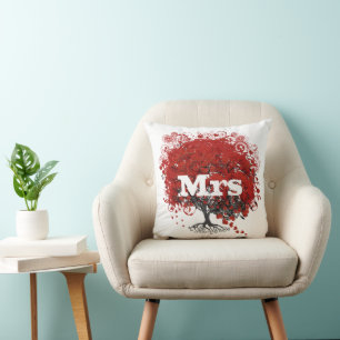 Red Heart Leaf Tree Wedding Throw Pillow