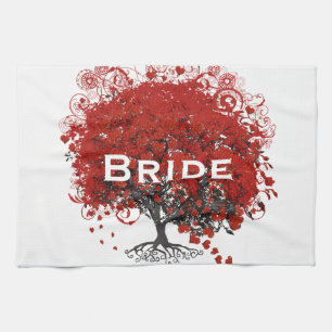 Red Heart Leaf Tree Wedding Towel