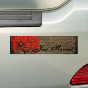 Red Heart Leafed Tree Just Married Bumper Sticker