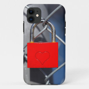 Red heart lock on fence iPhone 11 case